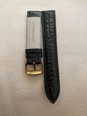 Black Croc-Embossed Leather Watch Strap with Gold Buckle